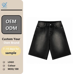 Custom Washed Denim Rhinestone Straight Fit Vintage Streetwear Distressed Summer Fashion Men's Shorts