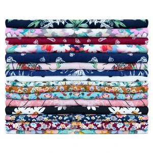 Floral Print Smooth Rayon Fabric Summer Viscose Thin Shirt Short Sleeve Dress DIY Sewing Fabric
