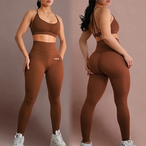 Custom Logo Breathable Scrunch Sports Bra Gym Sets Yoga Leggings Workout Fitness Active Wear Sets