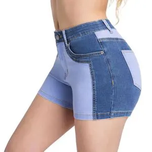Women's Stretch Denim Shorts Trendy Washed Patchwork Color-Block Denim Shorts - Summer Multi-Color Edition Skinny Fit