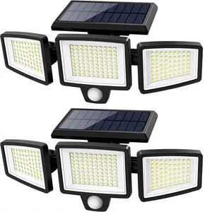 CXS Solar Outdoor Security Flood Lights 2500LM 210 LED Remote/Motion Sensor 3 Heads IP65 Waterproof 270 Beam Angle 3 Modes 2