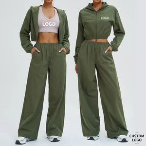 Custom Logo UPF 50+ Sun Protection Yoga Jacket Set 2 Piece Women Windproof Hooded Workout Outfits for Women 2 Piece Set