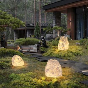 IP65 Waterproof LED Lawn Lamp Resin Natural PE Stone Warm White Garden Landscape Park Lighting For Residential