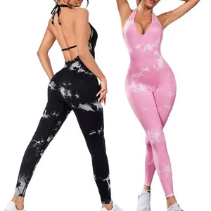 Seamless Custom Tie Dye Yoga Sport Jumpsuit Bodysuit Workout Gym Jumpsuit Fitness Rompers Women Jogging One Piece Yoga Jumpsuit