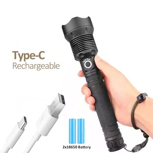Lightingpass High Quality Zoom Torch Xhp70 Super Bright Type-C 18650 Rechargeable LED Flashlight Emergency Self-Defense Tactical