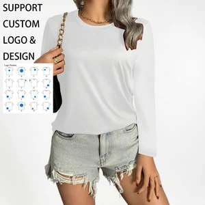 High Quality Wholesale Customized Women's Long Sleeved Fashionable Round Neck Solid Color Plus Size T-shirt