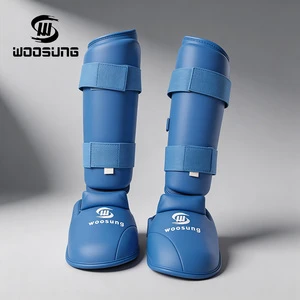 Custom Logo High End PU Leather Sponge Padding Double Foot And Shin Protector For Global Distributors Karate Shin Instep Guard