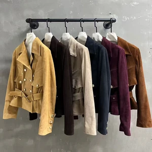 Jxwatcher Factory Long Sleeves Custom Soft Genuine Suede Sheepskin Jacket Women Fall Spring Cropped Leather Jackets For Ladies