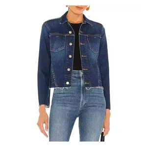 OEM Winter Wear Women Cropped Denim Jacket Casual Style Solid Blue Color Jean Jacket Unisex Slim Fit Cotton Fabric Ladies Jacket