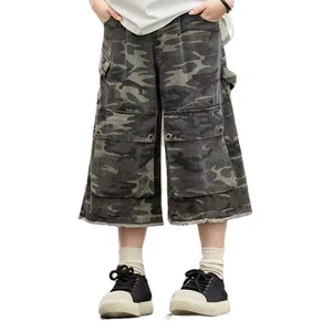 Women's Summer Street Style Camouflage Pants Multi-Pocket Loose Fit High Waisted Wide-Leg Trousers Cool Girl Straight Bottoms