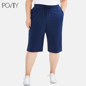Plus Size Custom Wholesale Ultra-Soft Bermuda Shorts for Women Comfortable High-Waist Knee-Length Drawstring Casual Wear