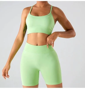 Wholesale Custom Logo Plus Size Women Yoga Shorts Bra Set Polyester Spandex Four-Way Stretch Breathable 2-Piece Workout Set