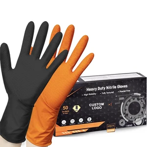 Wholesale Factory Heavy Duty Nitrile Gloves 8mil 10 Mil Raised Diamond Texture Latex-Free Food-Safe Disposable Safety Gloves