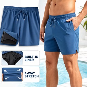 Custom Poolside 2 In 1 Beach Shorts Men 4 Way Stretch Quick Dry Swim Shorts With Built In Liner OEM Supplier