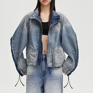 Custom Women's Winter Solid Denim Jackets and Coats with Zipper Front Logo Eco-Friendly Vintage Design