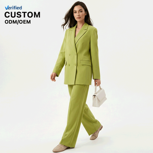 Wholesale Women's 2 Piece Blazer Set Oversized Long Blazer Jacket High Waist Wide Leg Pants Office Lady Casual Fashion Suit Set