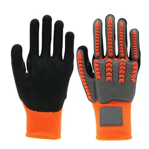 High Visibility Orange HPPE Sandy Nitrile Coated ANSI/ISEA Level 1 TPR Impact Protection Gloves for Work