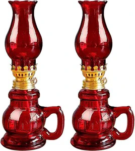 Glass Hurricane Lamp PK2 Mini Red Kerosene Oil Lamps With Handle For Indoor Use Emergency Lighting Christmas Wedding Decor