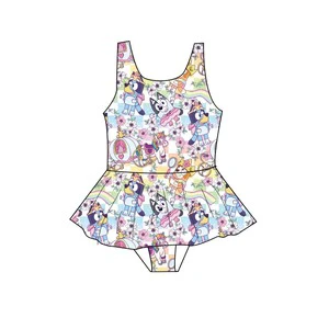 New Printed Swimsuit UPF 50+ Sun Protection Quick Dry Halter&ruffle with Sublimation for Children