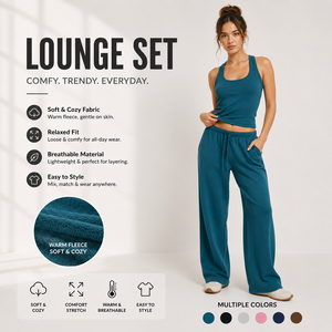 Women U Neck Sleeveless Crop Tank Wide Leg Pants Lounge Set Soft Casual Two Piece Matching Tracksuits Outfit Sets