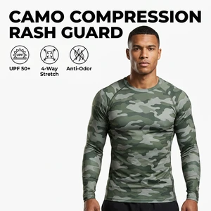 OEM Custom Camo Print Men Long Sleeve Compression Rash Guard UPF 50+ Anti-Odor Surf Fishing Sun Shirt