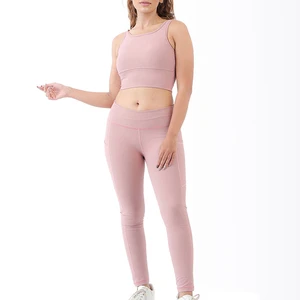 Women Contrast Color 2 Piece Compression Sportswear Fitness Seamless Butt Lift Leggings Sports Bra Ladies Fitness Yoga Set