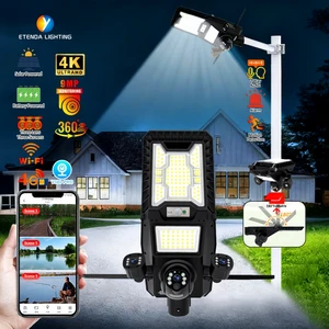 True Triple Lens 4G Solar IP65 LED Garden Streetlight with Camera 6MP HD PTZ Outdoor Security ABS Material Audio & Light Control