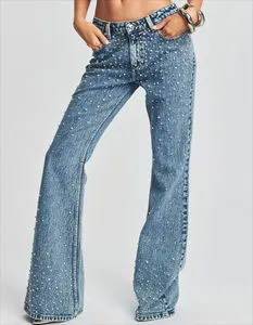 Customized High Street Women's Loose Straight Denim Pants Breathable Casual Distressed Jeans Ripped Medium Wash Comfortable Hole