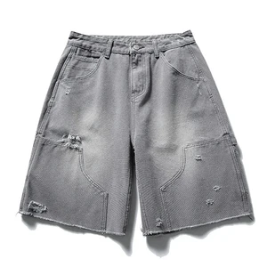 Custom Men's Loose Fit Denim Shorts Acid Washed Jean Shorts for Men Baggy Jeans OEM Service Customized