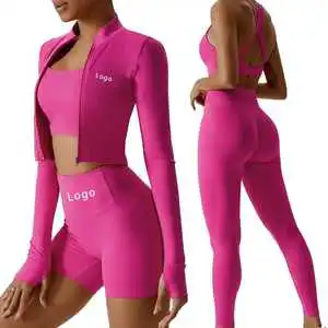 2026 New Arrival Women's Yoga Set Professional Design Breathable 2-Piece 100% Polyester Eco-Friendly Quick Dry Front Logo Solid