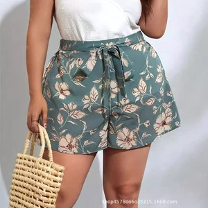 Women's Monstera Leaves Print Breathable Quick Dry Polyester Shorts Hawaiian Island Casual Pants Summer Plus Size High Elastic