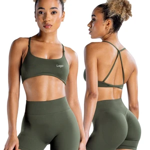 7-1 OEM ODM Customizable Gym Seamless Womens Activewear Nylon Elastane Seamless Custom Sports Bra Logo