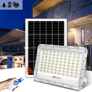 Solar LED Security Flood Light 200W IP65 Waterproof ABS & Aluminum Housing Motion Sensor Remote Control Outdoor Lighting