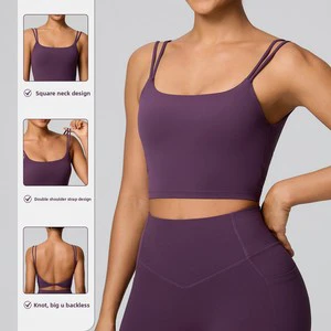 Wholesale Custom Women's Shockproof Sports Bra Yoga Top Nylon Spandex Seamless Racer Back Running Fitness Model