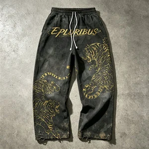 Custom Vintage Cotton Street Style Sweatpants Wash Men Oversized Wide Leg Baggy Acid Wash Printing Flared Pants