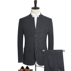 Standing Collar Suit. Trousers. Spring and Autumn Men's Casual Suit 2-piece Set