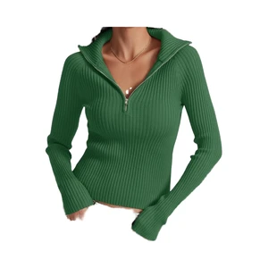 Women's Fall Tops V-Neck Collared Half Zip Pullover Sweaters Long Sleeve Ribbed Knit Dressy Casual for Winter