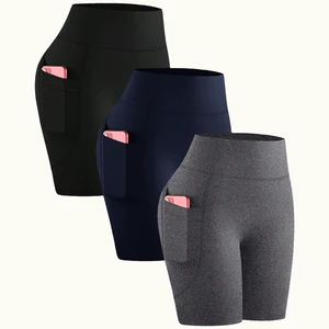 Custom Plus Size High Waist Stretchy Yoga Shorts with Pockets Tummy Control Compression Bike Shorts Comfortable Athletic Pants