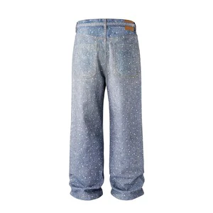 Plus Size Women's High Waist Wide Leg Denim Pants Dot Pattern Loose Fit Full Length Casual Autumn Jeans With Pockets
