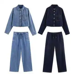 Za Women Clothing Pocket Short Denim Women's Shirt Long Sleeved Plus Jeans Suit 2026