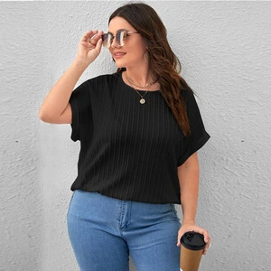 2026 Summer New Plus Size Fashionable Women's Casual T-shirt Solid Color Round Neck Casual Short Sleeved T-shirt Top