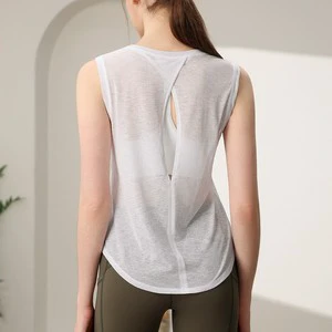 New Relaxed Yoga Wear Sports Tank Top Womens Thin Breathable 100% Polyester Short Sleeve Solid Running Training Pilates Fitness