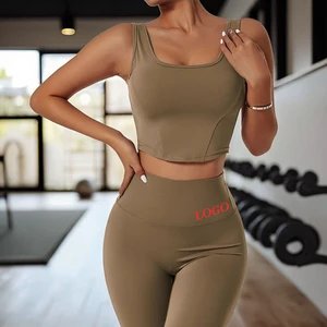 Wholesale Fashion Yoga Set Female Recycled 75% Nylon Customized Logo Sports Pants Removable Bra New Style Yoga Set for Women