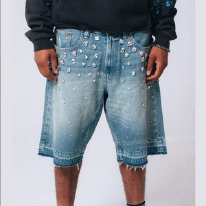 Custom Shorts Manufacturer Rhinestone Denim Shorts Summer Casual Cotton Work Chino Cargo Men's Denim Shorts