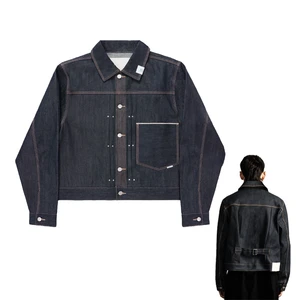 Jean Jacket Men Men's Denim Jackets Men's Streetwear Jacket Raw Dark Indigo Cropped Trucker Back Strap Street Denim Coat For Men