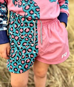 FQ Kids Custom Pastel Leopard Footy Shorts Camping Trip Country Chic Clothing Country Club Style Aussie Country Girl Farmwear Au