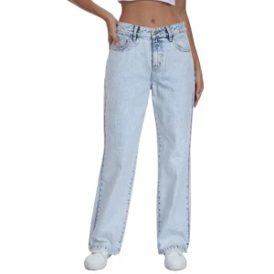 2026 Casual Women Washed Wide Leg Denim Jeans with Whiskers Fashion Trousers for women