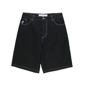 2024 Summer Vintage Baggy Men's Jeans Shorts High Quality Washed Black Customized Knee-Length Denim Jorts Distressed Print Loose