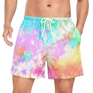 Basic Men's Swim Trunks Casual Shorts Tie-Dye Pattern Drawstring Closure Spandex/Polyester Summer Beach Wear