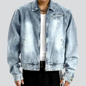 Custom Logo Streetwear Casual Zipper Jeans Jacket for Men